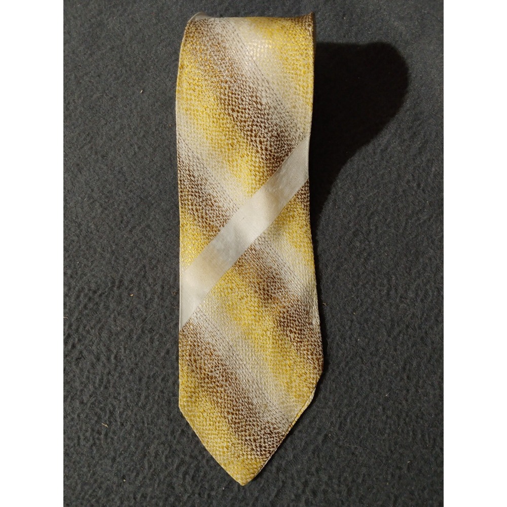 Vintage Rhodia Necktie Tie Yellow Striped Woven in France - 56in L/3in W